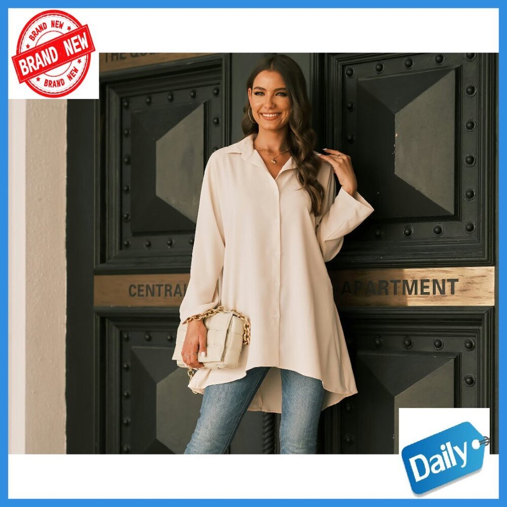 Oversized Long Sleeve Button Down Tunic Blouse Loose Fit Flowy - Picture 6 of 8